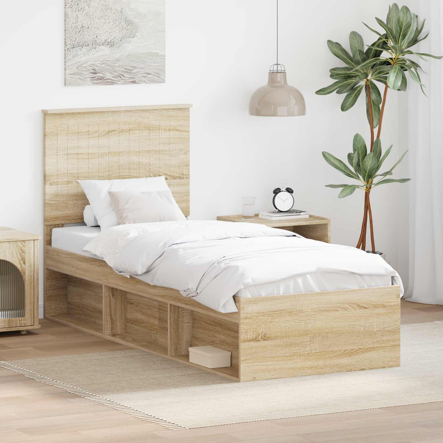 Sengestamme med hodegjerde Sonoma eik 75 x 190 cm Massiv furu