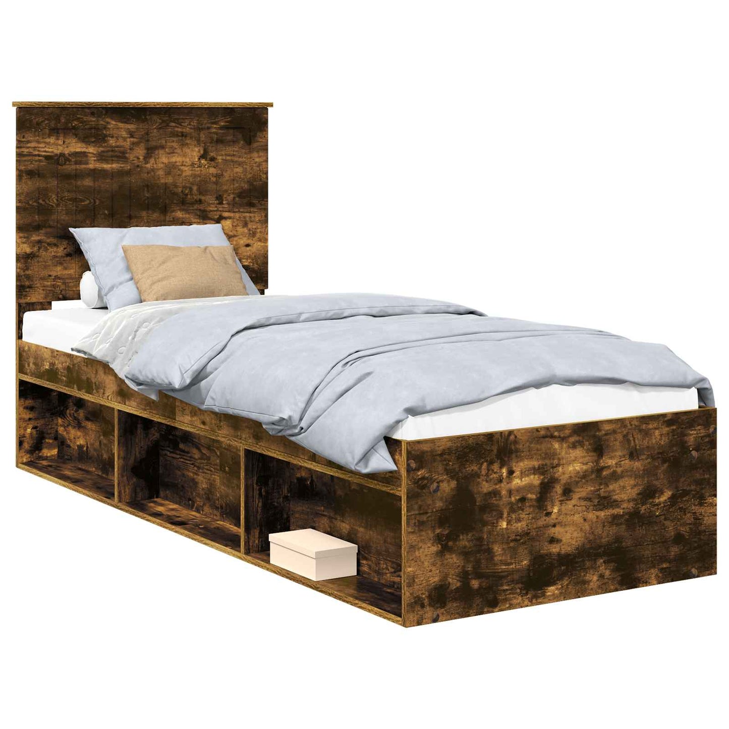 Sengestamme med hodegjerde Røkt eik 75 x 190 cm Massiv furu