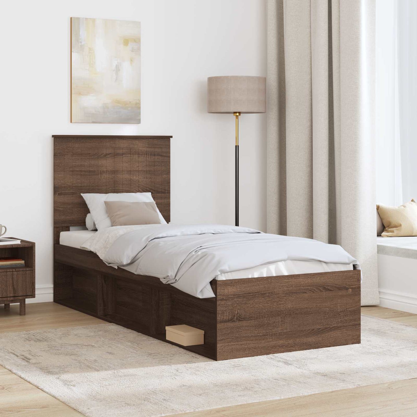 Sengestamme med hodegjerde Brun Eik 75 x 190 cm Massiv furu