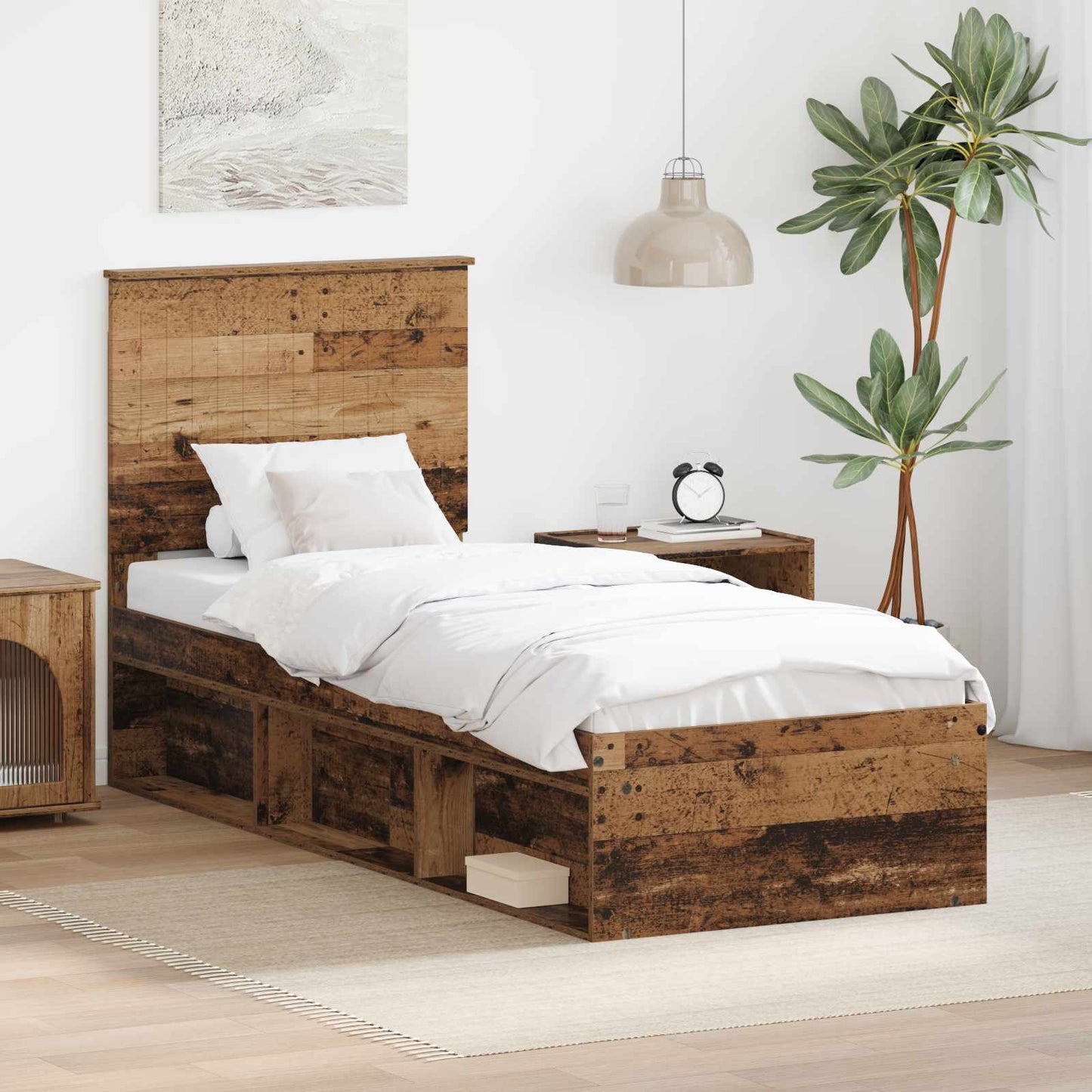 Sengestamme med hodegjerde Gammelt tre 75 x 190 cm Massiv furu