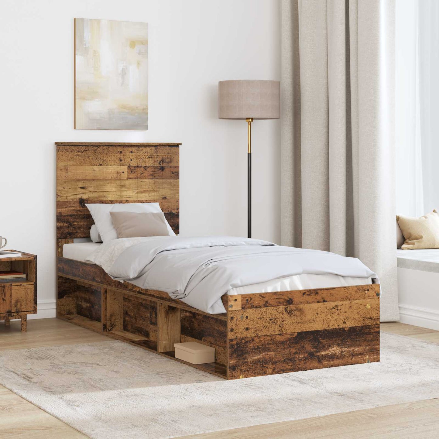 Sengestamme med hodegjerde Gammelt tre 75 x 190 cm Massiv furu