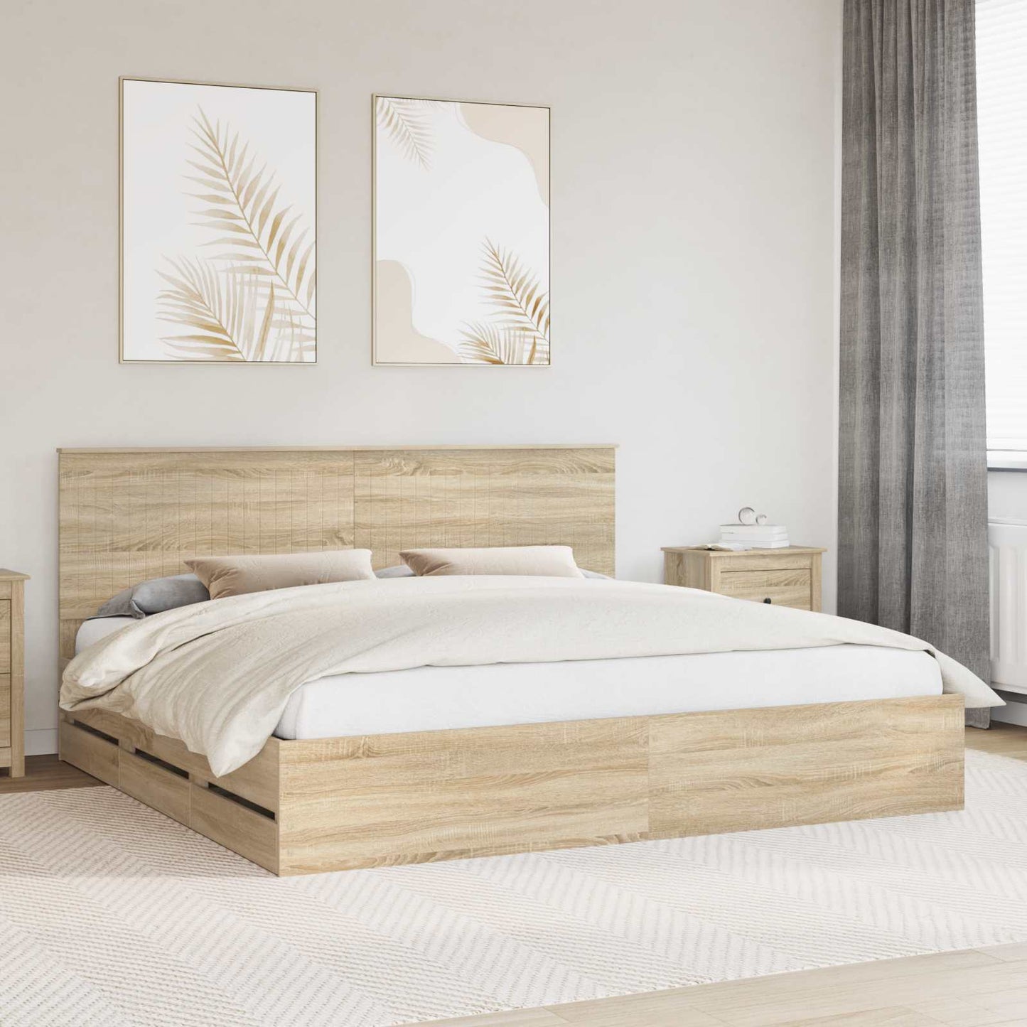 Sengestamme med skuff Sonoma eik 200 x 200 cm Ingeniørtre
