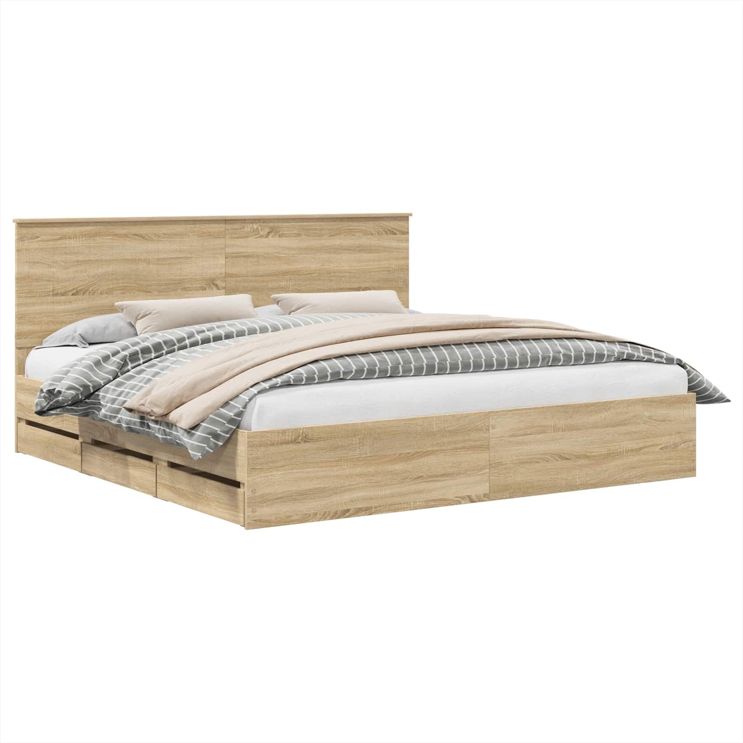 Sengestamme med skuff Sonoma eik 200 x 200 cm Ingeniørtre