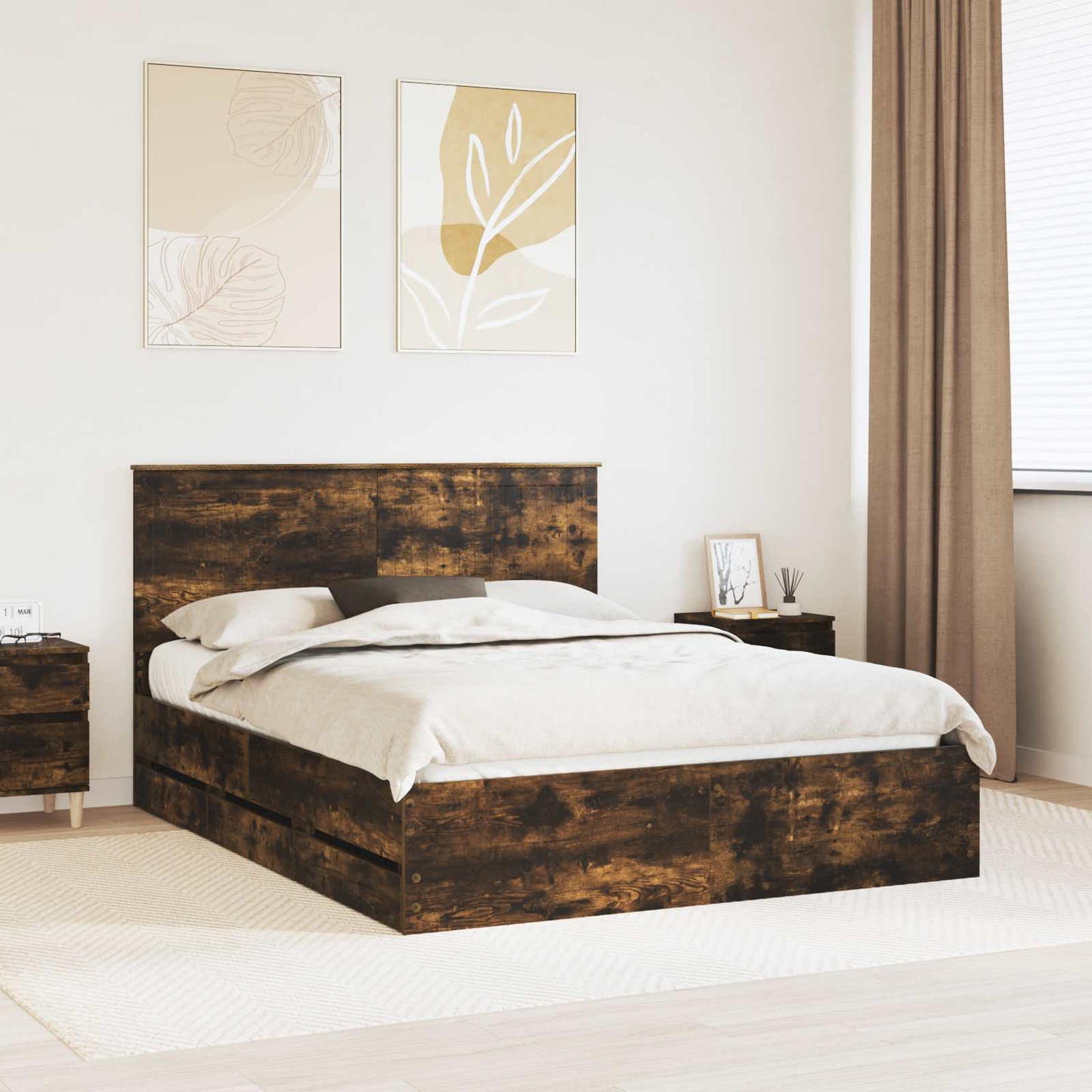 Sengestamme med skuff Røkt eik 150 x 200 cm Ingeniørtre
