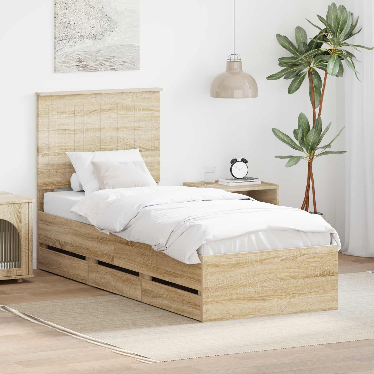 Sengestamme med skuff Sonoma eik 75 x 190 cm Ingeniørtre
