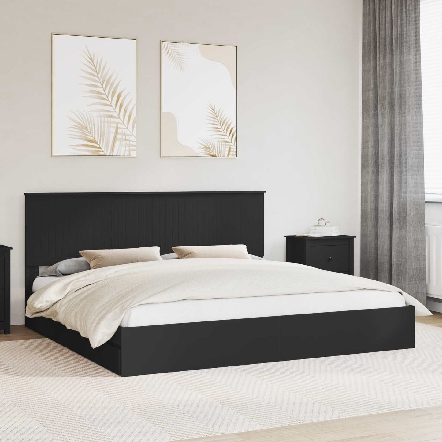 Seng med Oppbevaring Svart 200 x 200 cm Konstruert tre