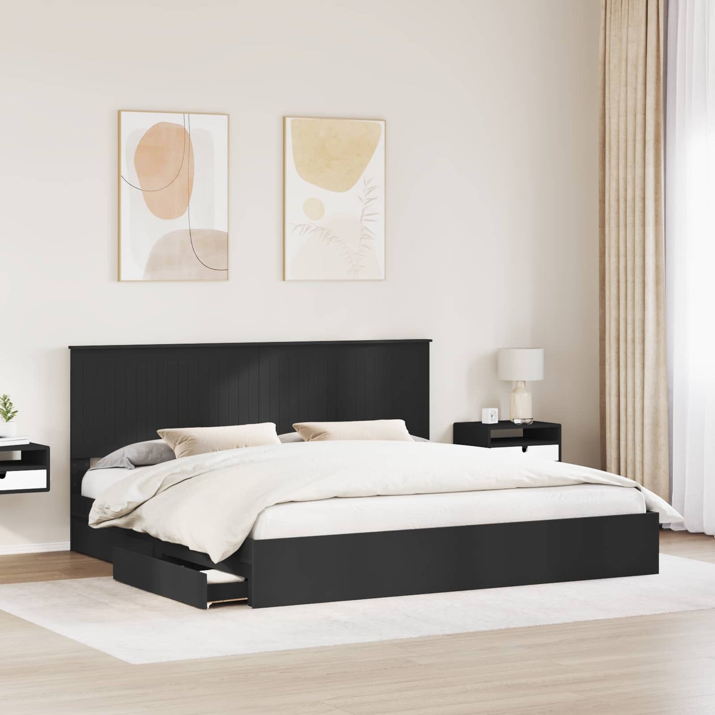 Seng med Oppbevaring Svart 200 x 200 cm Konstruert tre