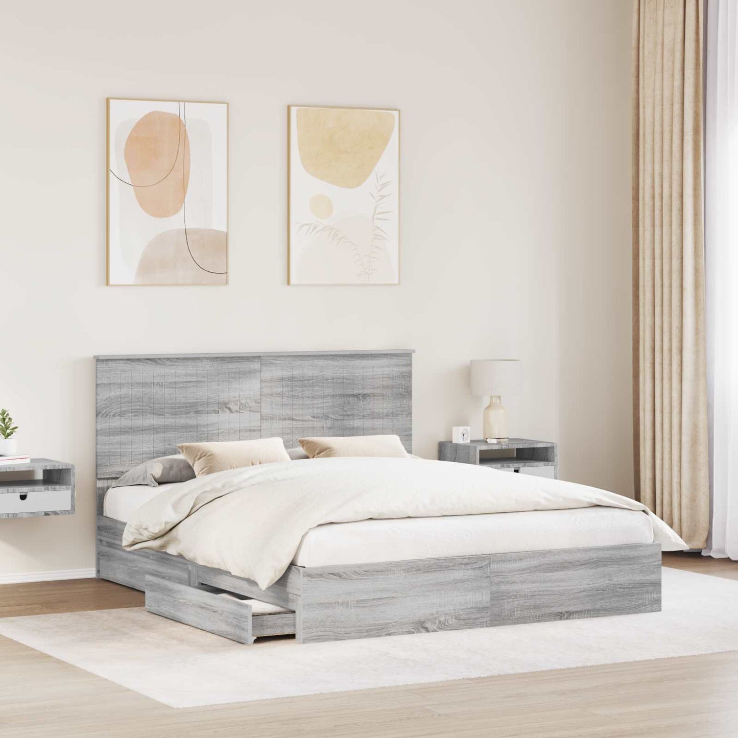 Seng med Oppbevaring Grå Sonoma 160 x 200 cm Konstruert tre