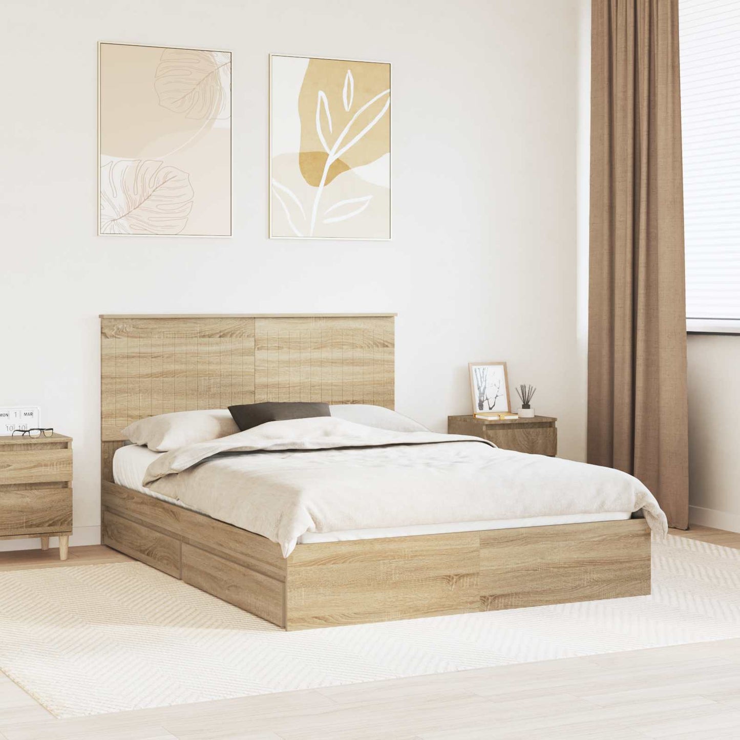 Seng med Oppbevaring Sonoma eik 140 x 190 cm Konstruert tre