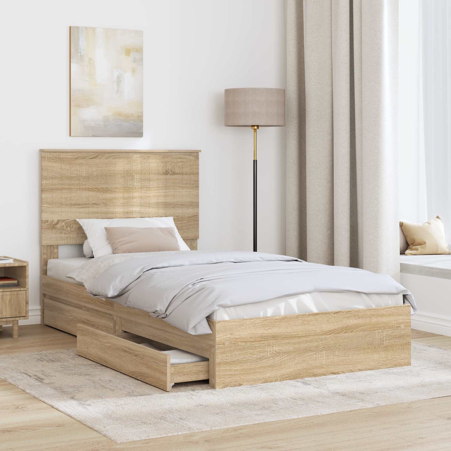 Seng med Oppbevaring Sonoma eik 100 x 200 cm Konstruert tre