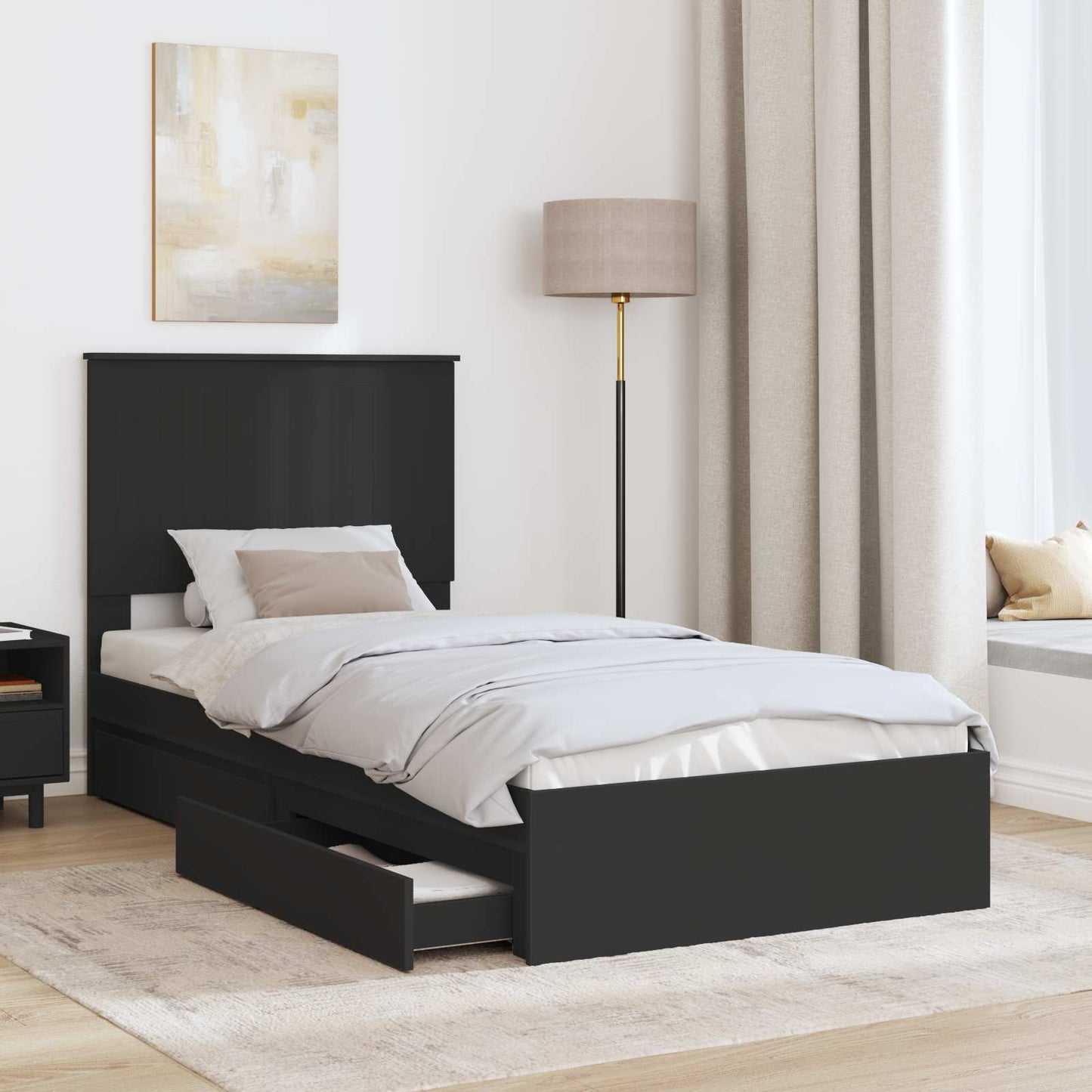Seng med Oppbevaring med skuff Svart 90 x 190 cm Konstruert tre