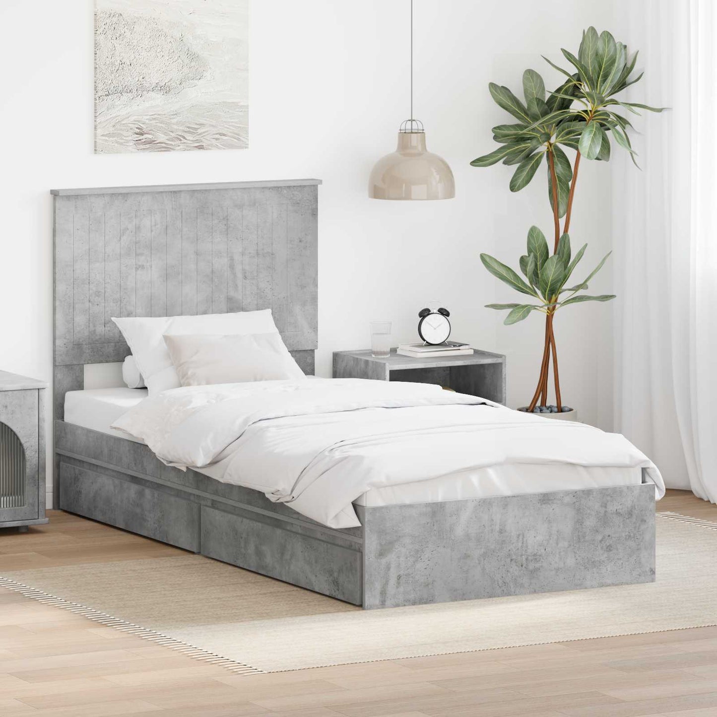 Seng med Oppbevaring Betonggrå 90 x 190 cm Konstruert tre