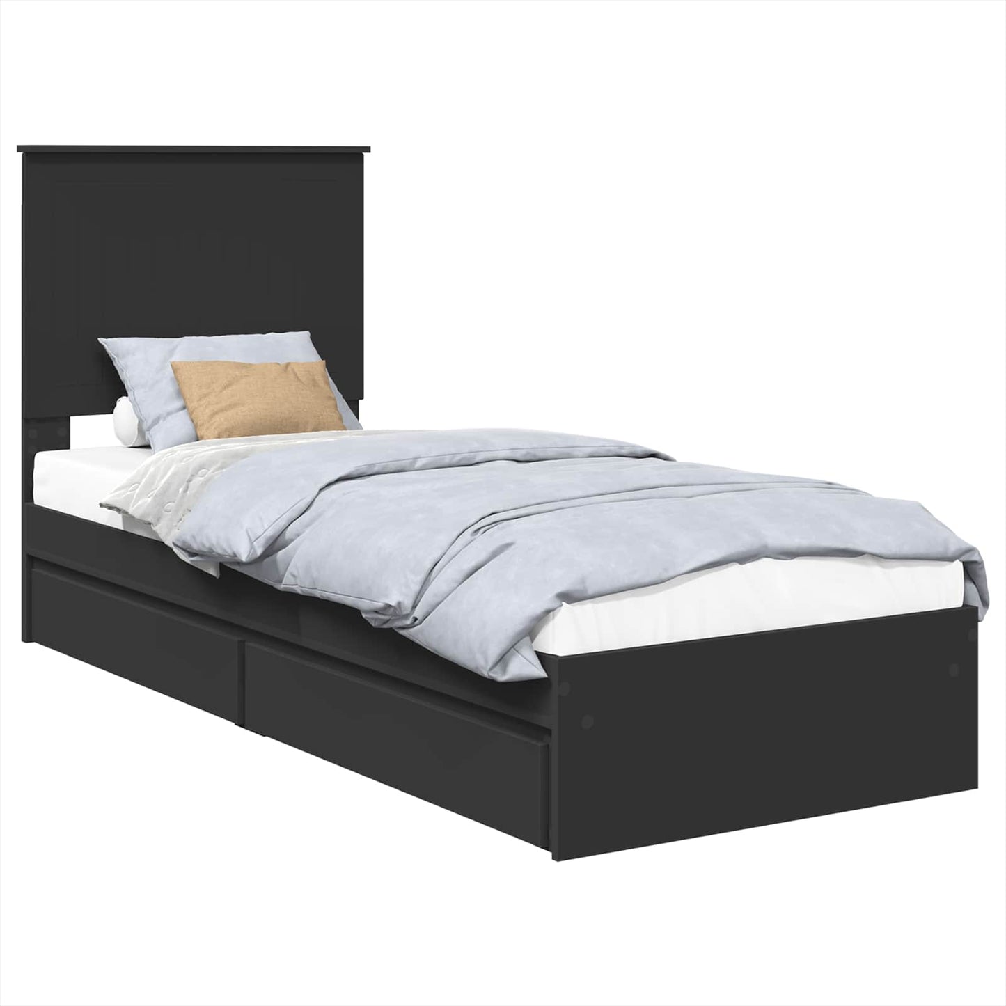 Seng med Oppbevaring med skuff Svart 75 x 190 cm Konstruert tre