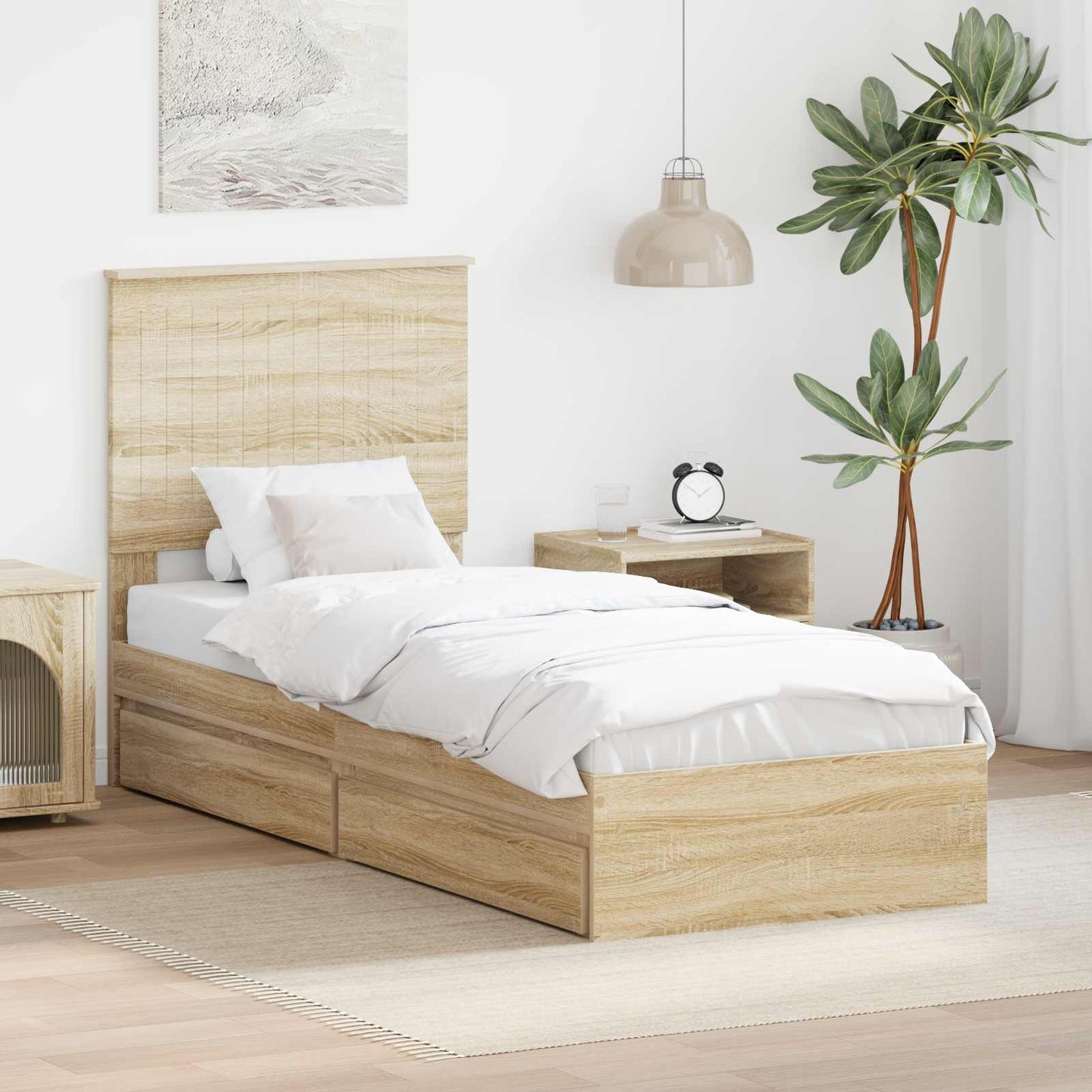 Seng med Oppbevaring Sonoma eik 75 x 190 cm Konstruert tre