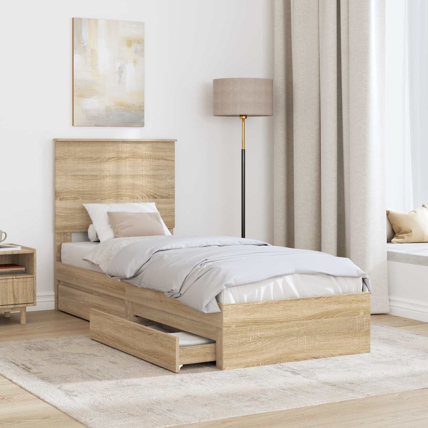 Seng med Oppbevaring Sonoma eik 75 x 190 cm Konstruert tre