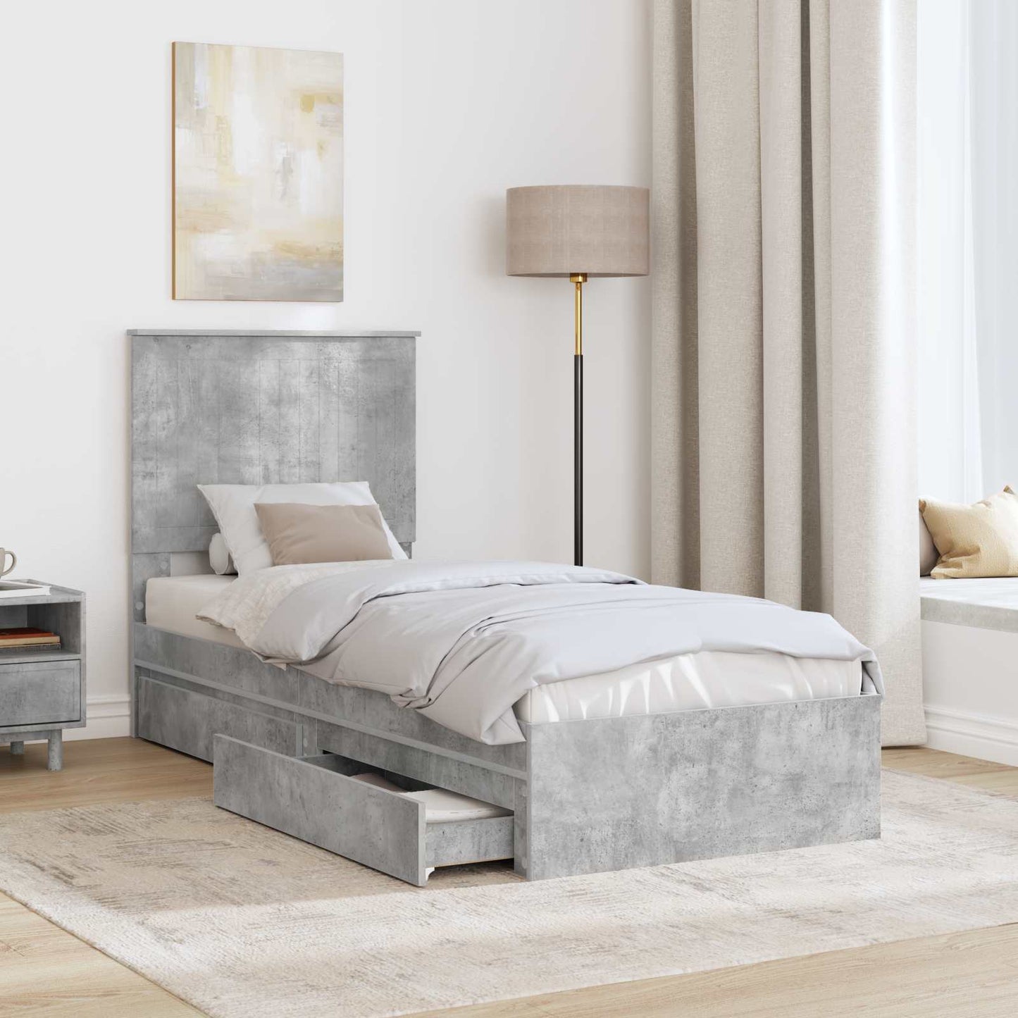 Seng med Oppbevaring Betonggrå 75 x 190 cm Konstruert tre