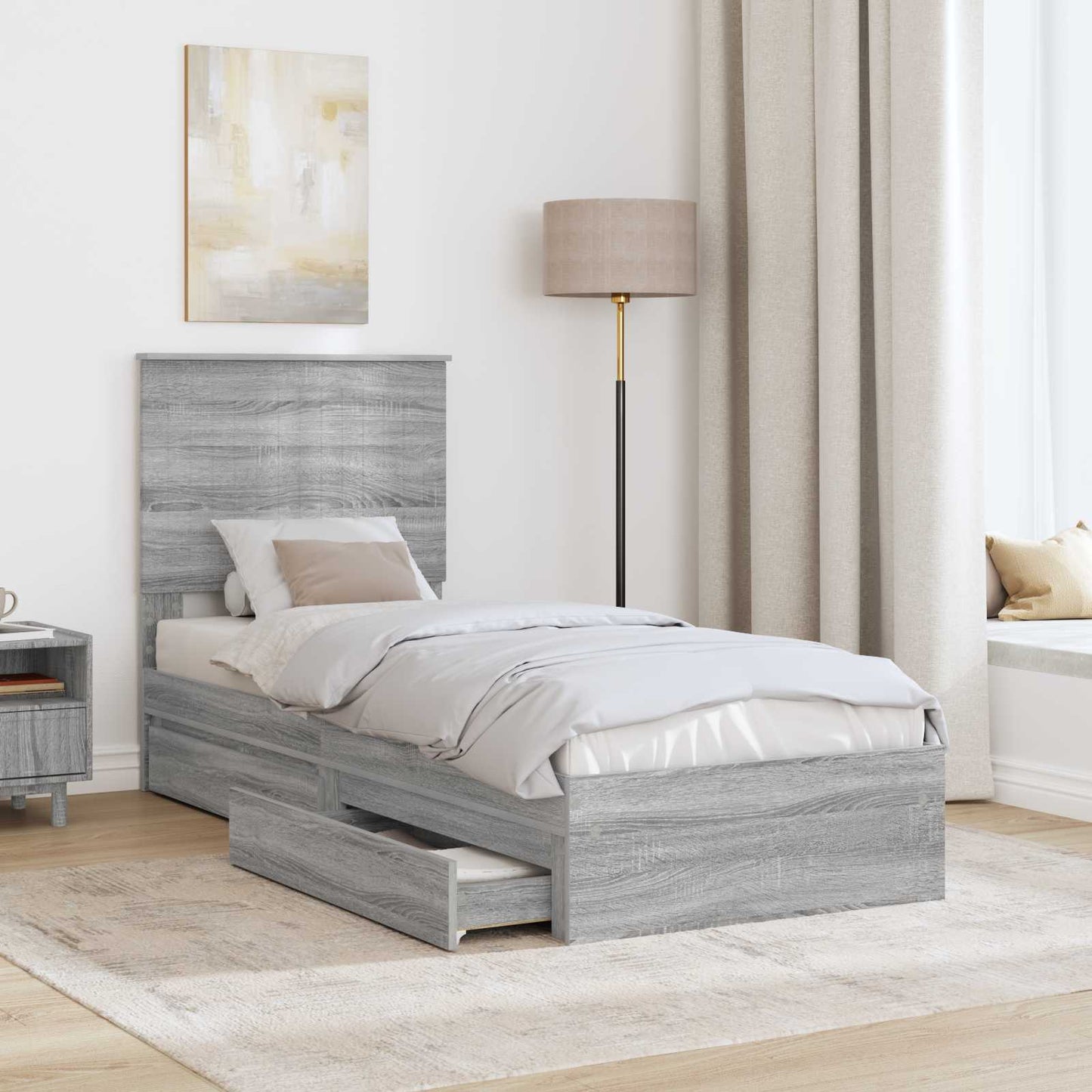 Seng med Oppbevaring Grå Sonoma 75 x 190 cm Konstruert tre