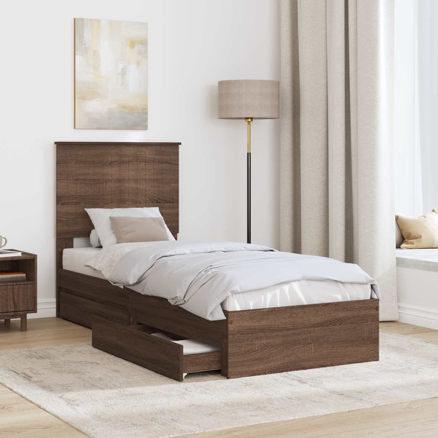 Seng med Oppbevaring Brun Eik 75 x 190 cm Konstruert tre