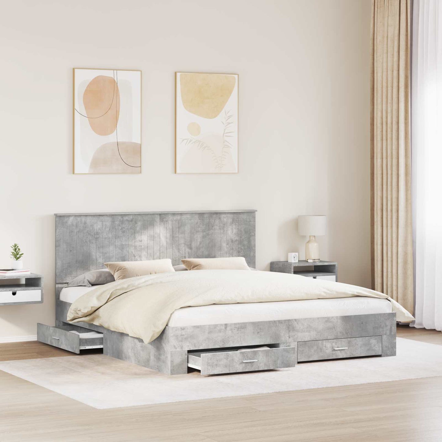 Sengestamme med skuff Betonggrå 180 x 200 cm Konstruert tre