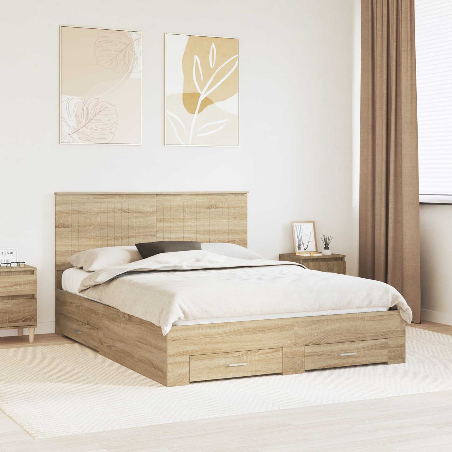 Sengestamme med skuff Sonoma eik 150 x 200 cm Konstruert tre