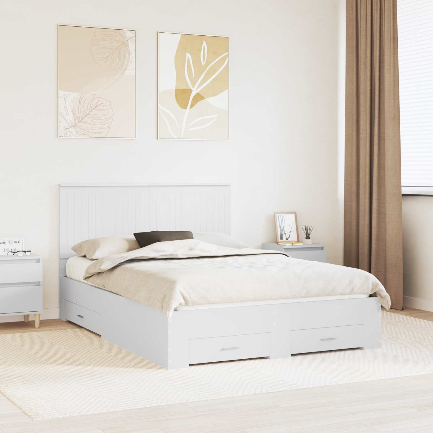 Sengestamme med hodegjerde Hvit 140 x 190 cm Konstruert tre