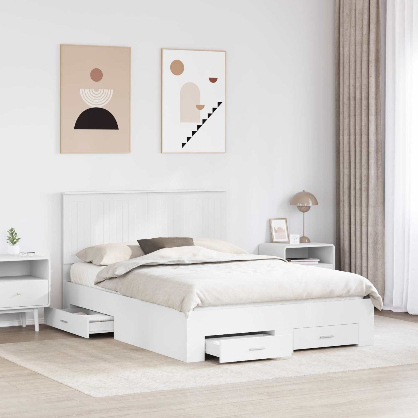 Sengestamme med hodegjerde Hvit 140 x 190 cm Konstruert tre
