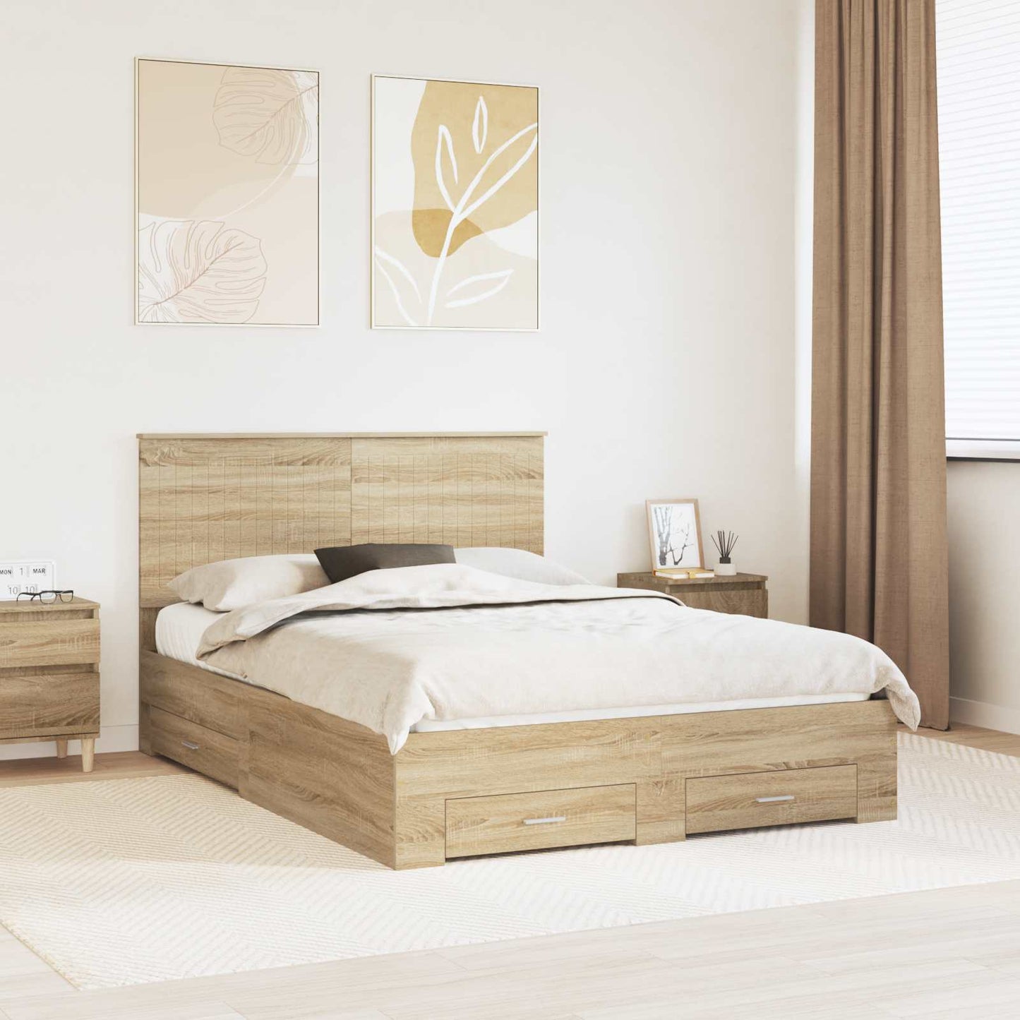 Sengestamme med skuff Sonoma eik 140 x 190 cm Konstruert tre