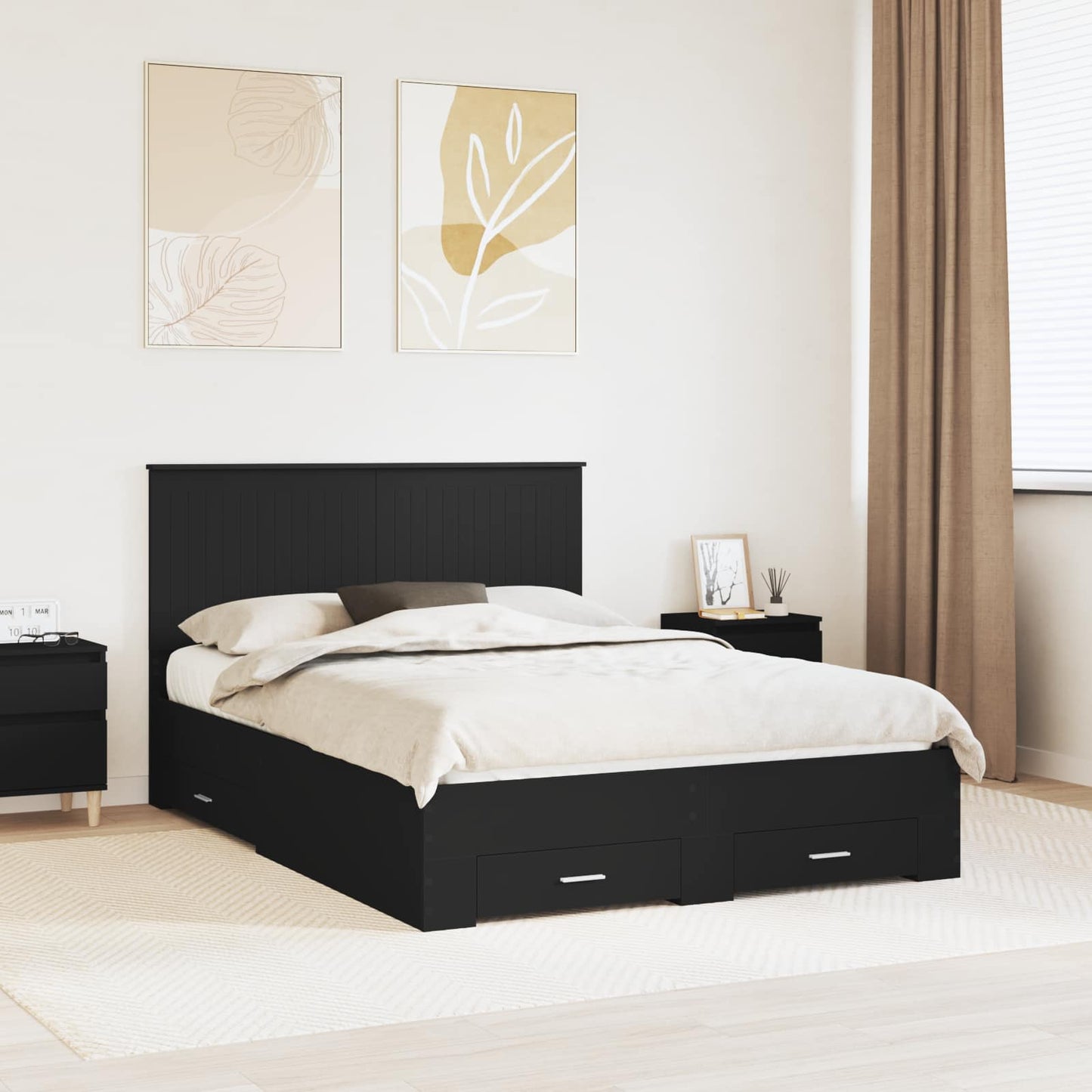 Sengestamme med hodegjerde Svart 135 x 190 cm Konstruert tre