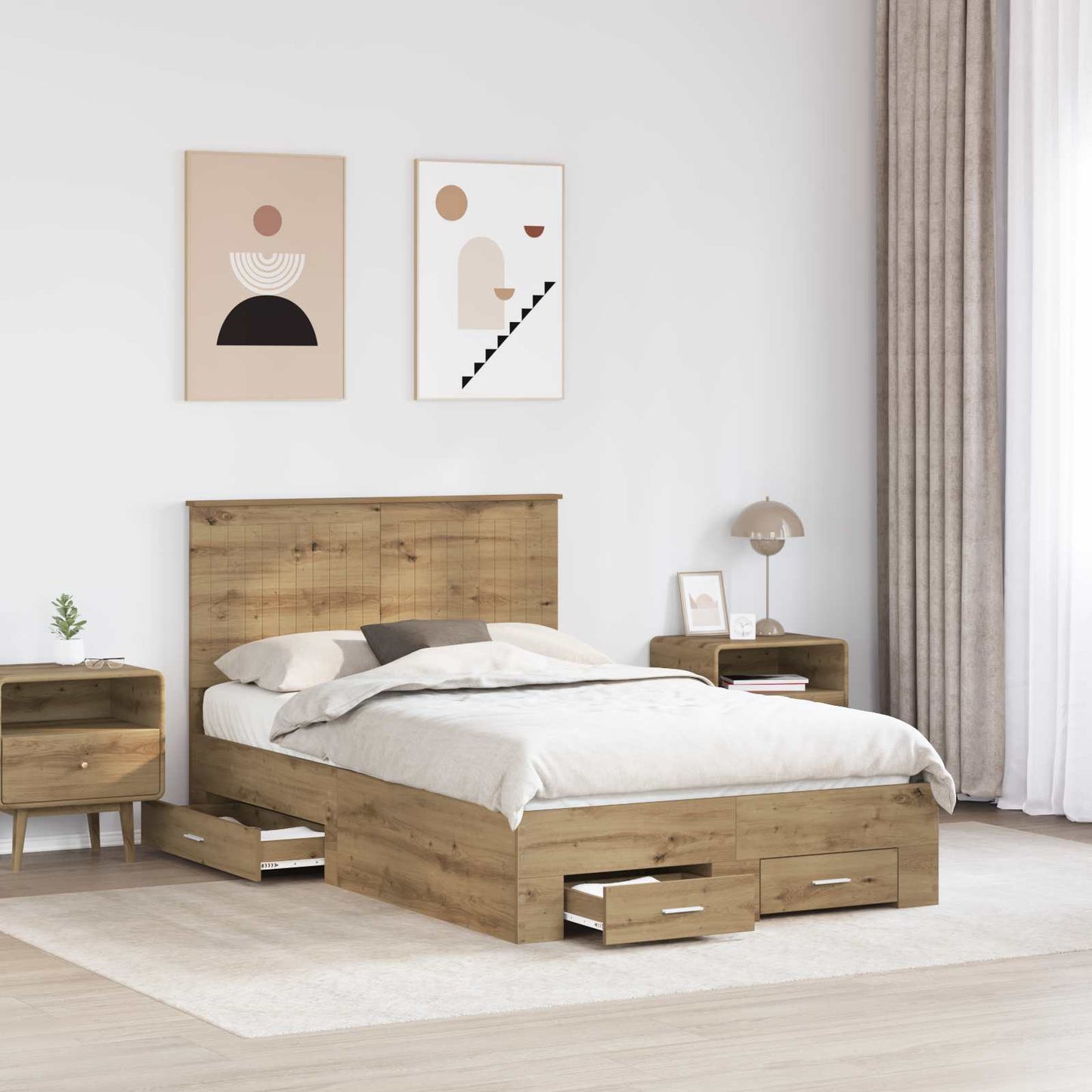 Sengestamme med skuff Artisan Eik 120 x 190 cm Konstruert tre