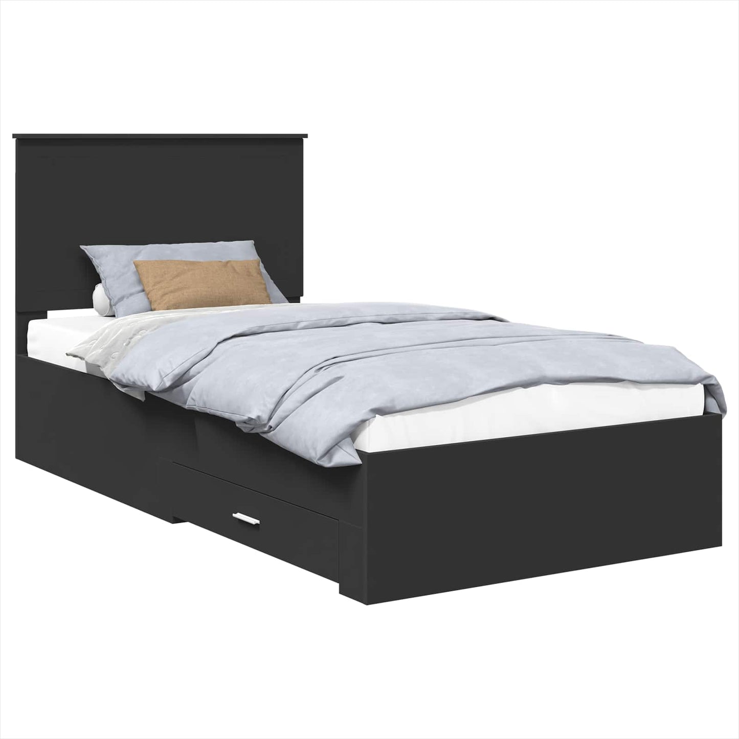 Sengestamme med skuff Svart og sølv 90 x 200 cm Konstruert tre