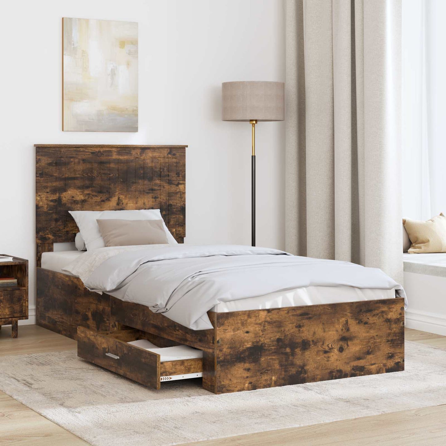 Sengestamme med hodegjerde Røkt eik 90 x 190 cm Konstruert tre