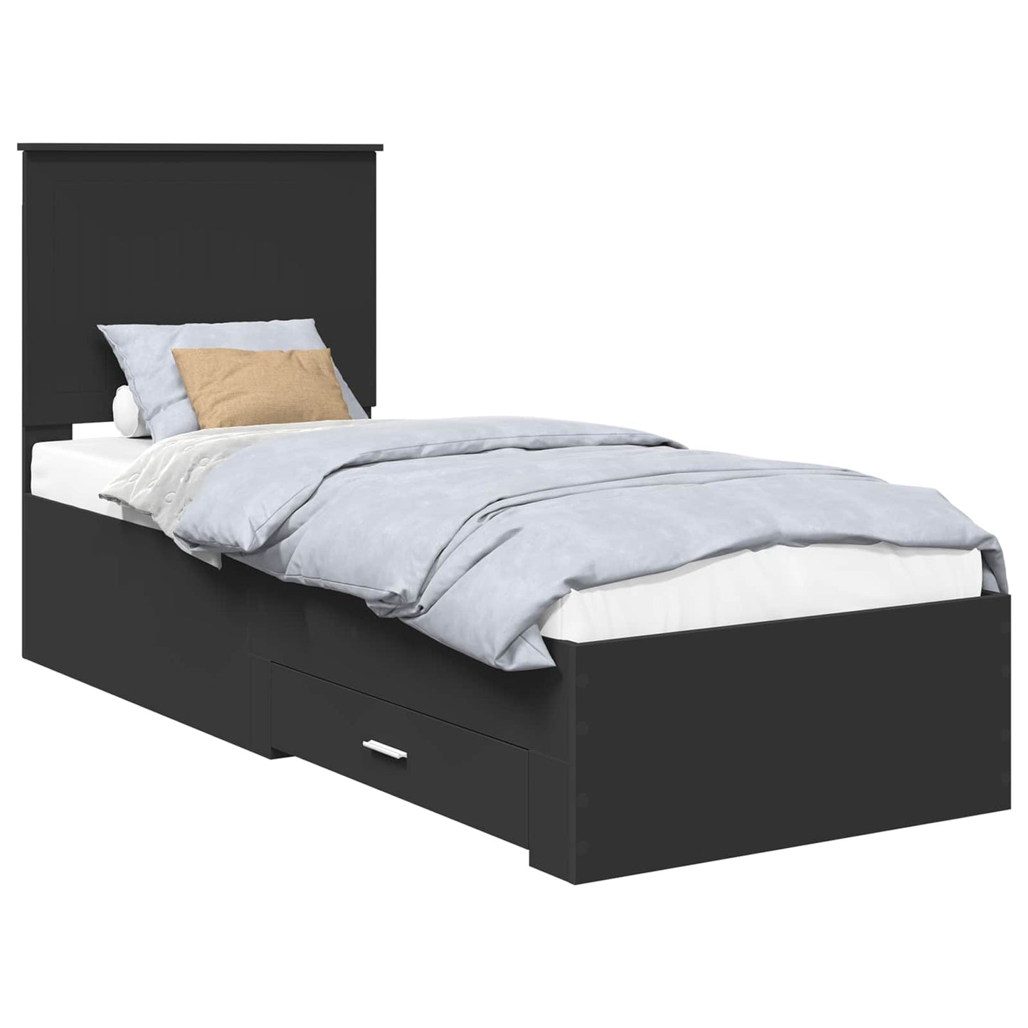 Sengestamme med skuff Svart og sølv 70 x 190 cm Konstruert tre