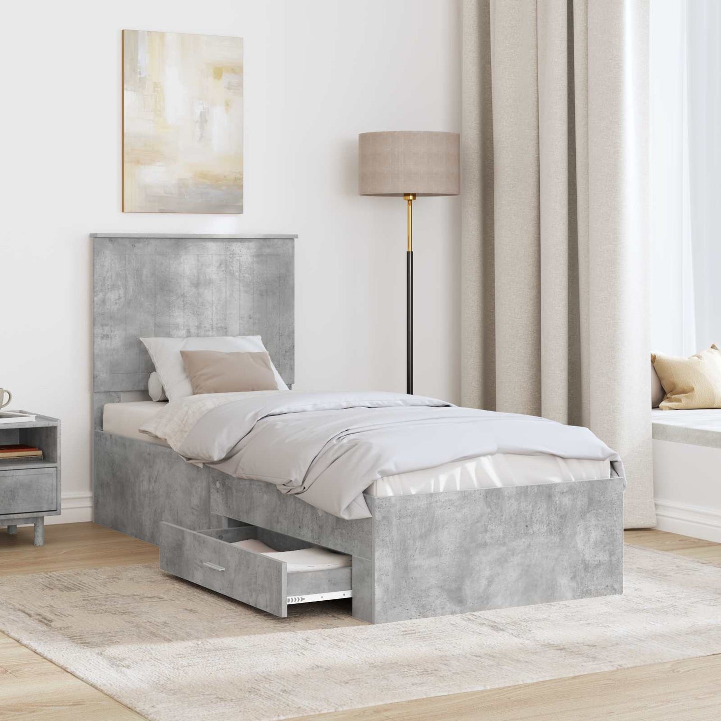 Sengestamme Betonggrå og Sølv 70 x 190 cm Konstruert tre