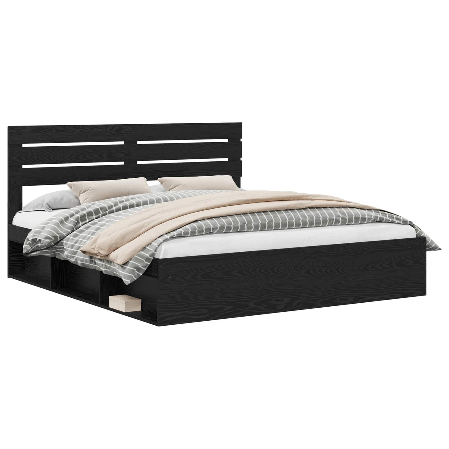 Sengestamme med hodegjerde Svart 200 x 200 cm Massiv furu