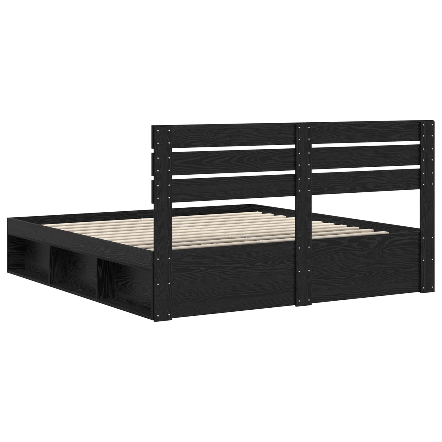 Sengestamme med hodegjerde Svart 200 x 200 cm Massiv furu