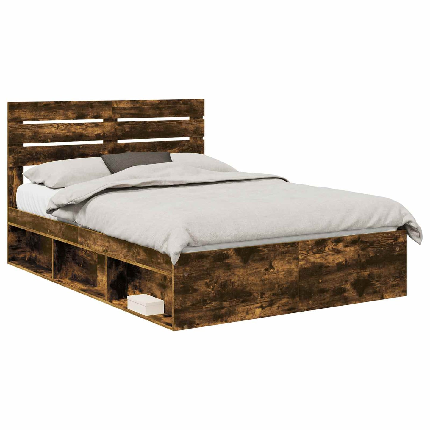 Sengestamme med hodegjerde Røkt eik 150 x 200 cm Massiv furu