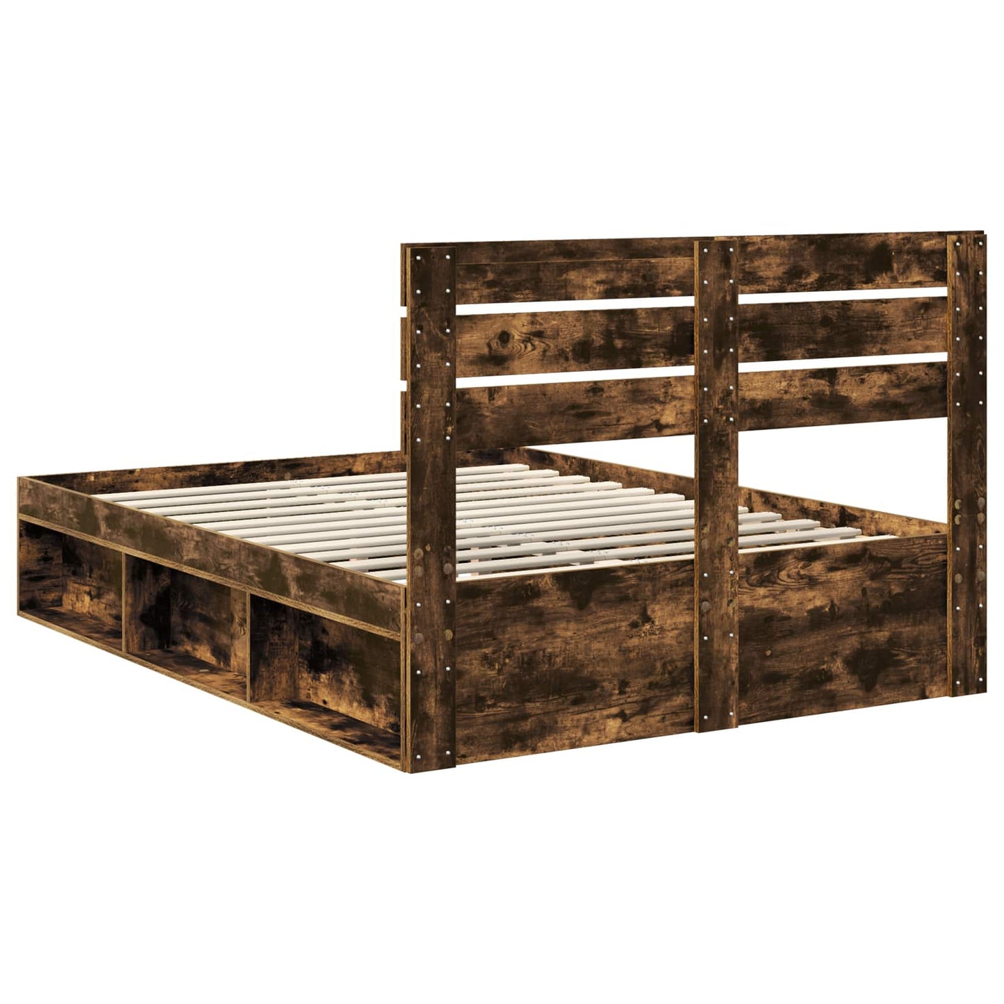 Sengestamme med hodegjerde Røkt eik 150 x 200 cm Massiv furu