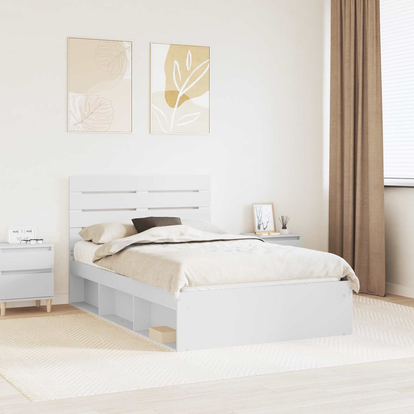 Sengestamme med hodegjerde Hvit 135 x 190 cm Massiv furu