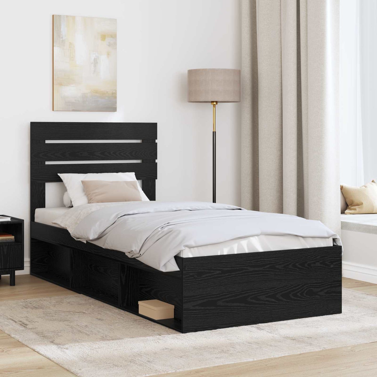 Sengestamme med hodegjerde Svart 100 x 200 cm Massiv furu
