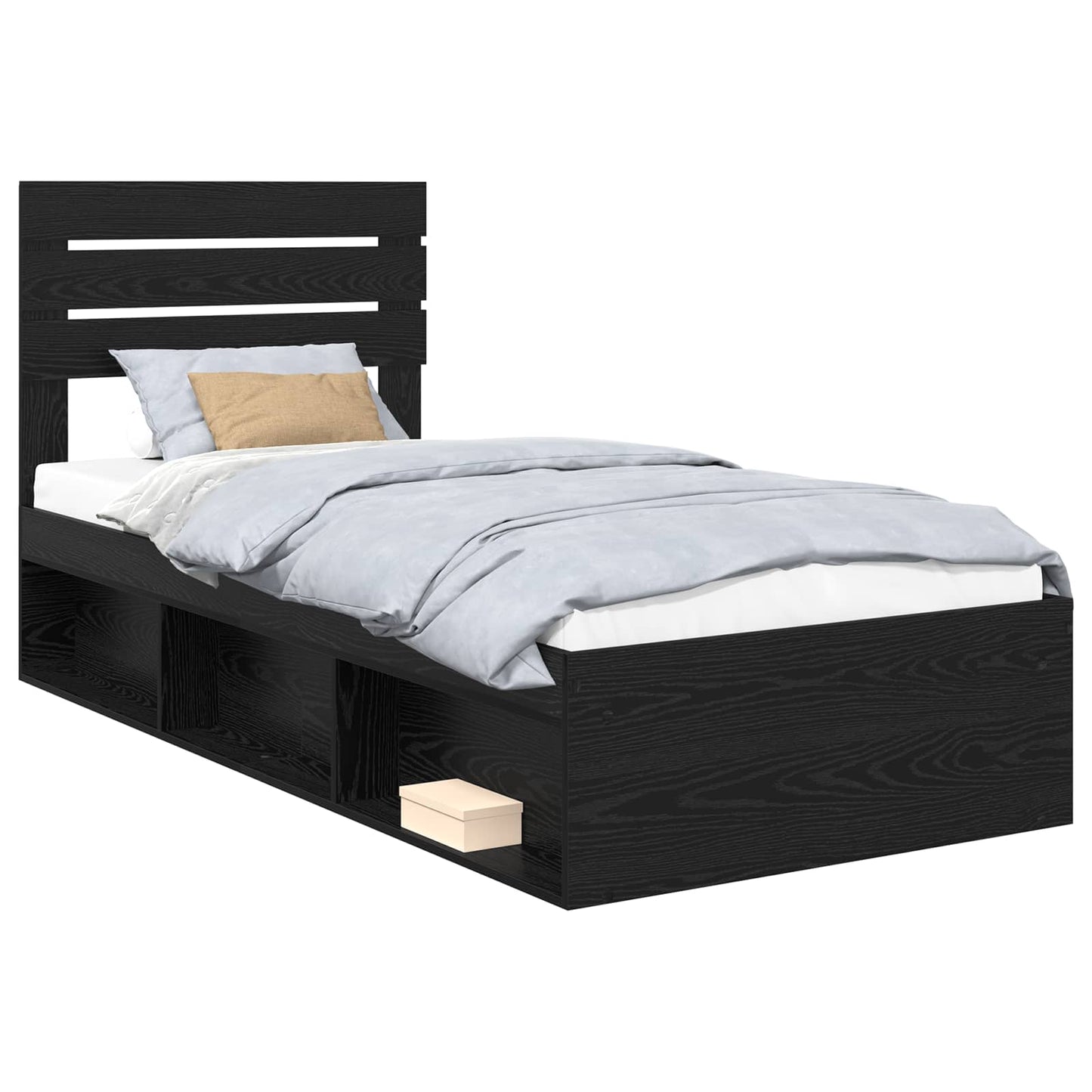 Sengestamme med hodegjerde Svart 75 x 190 cm Massiv furu