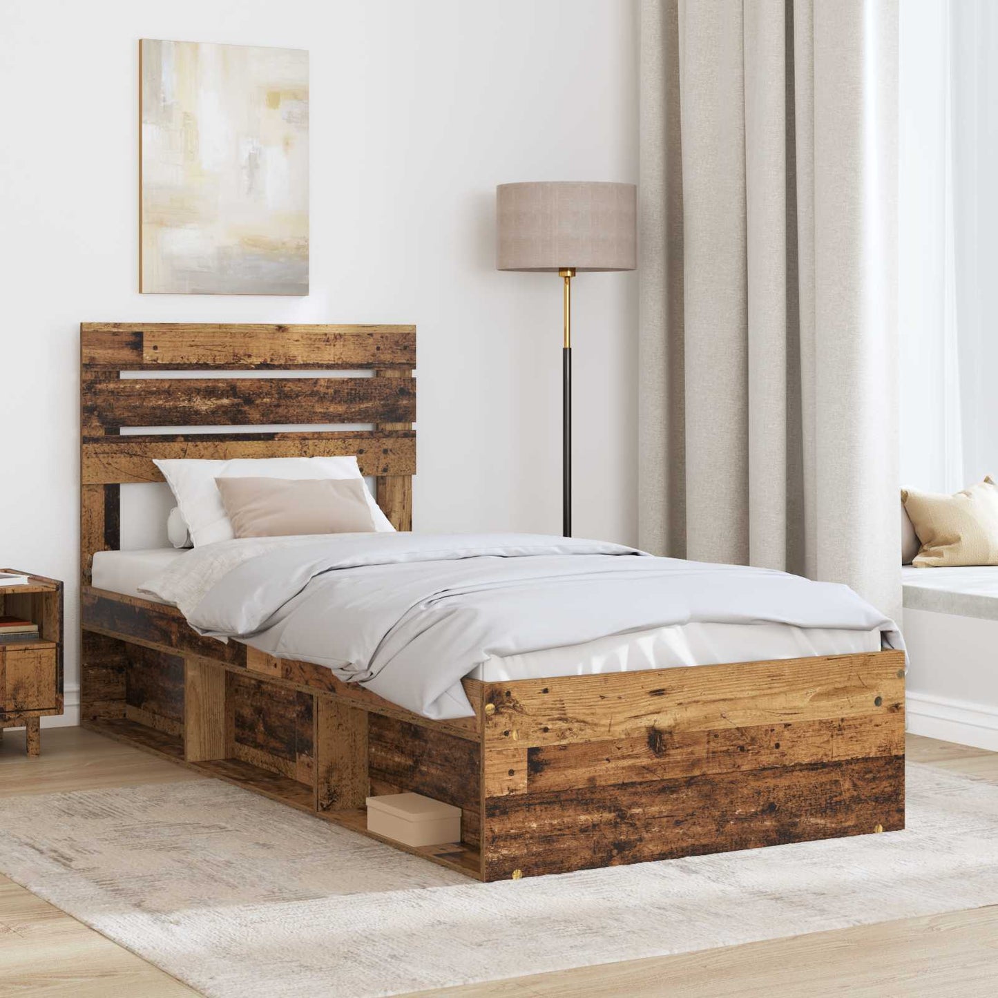 Sengestamme med hodegjerde Gammelt tre 75 x 190 cm Massiv furu