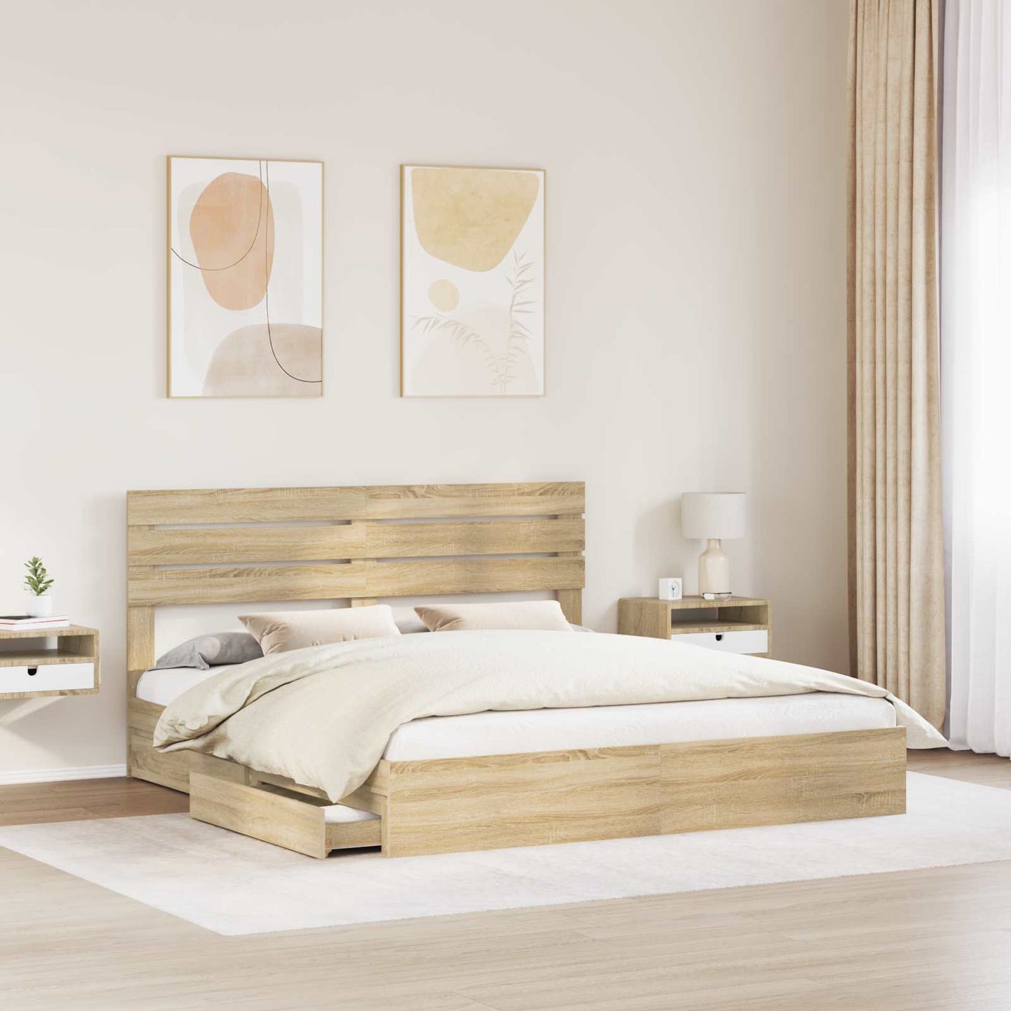 Seng med Oppbevaring Sonoma eik 180 x 200 cm Konstruert tre