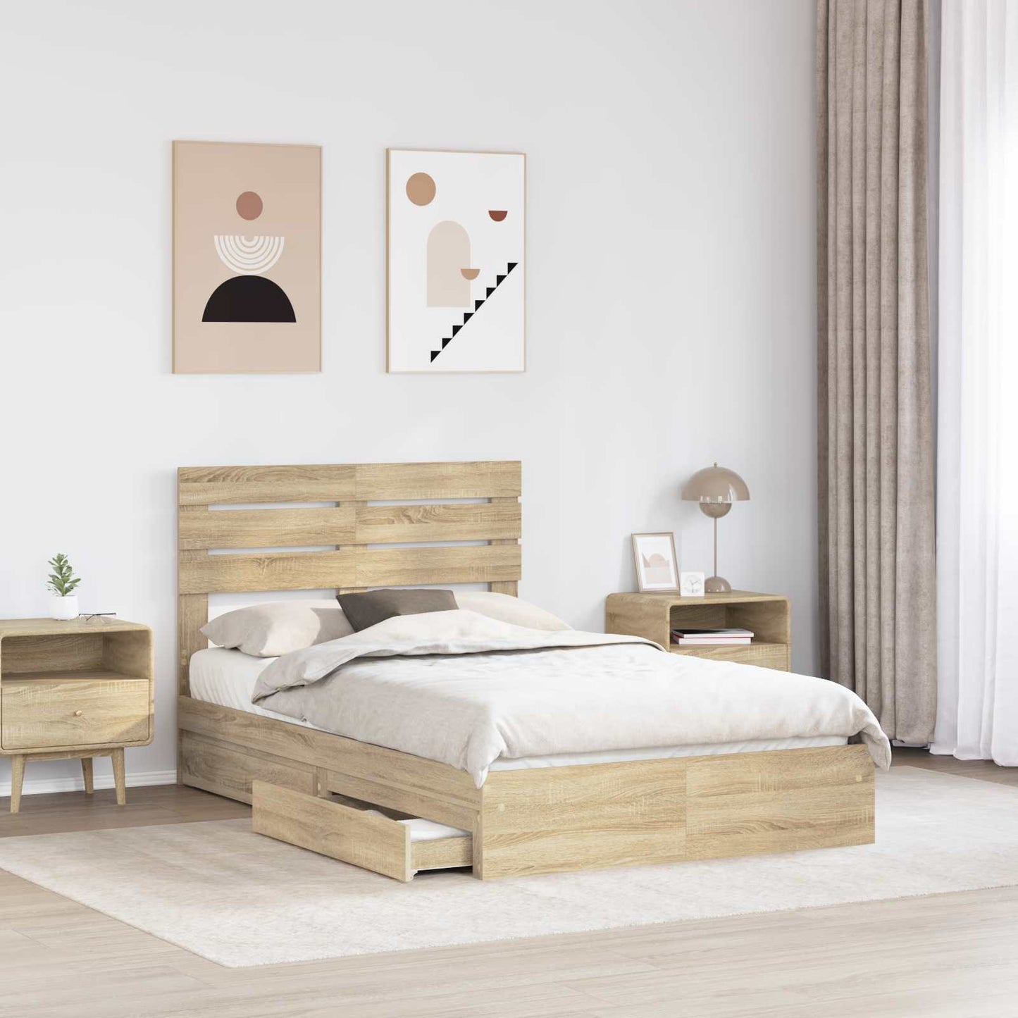Seng med Oppbevaring Sonoma eik 135 x 190 cm Konstruert tre
