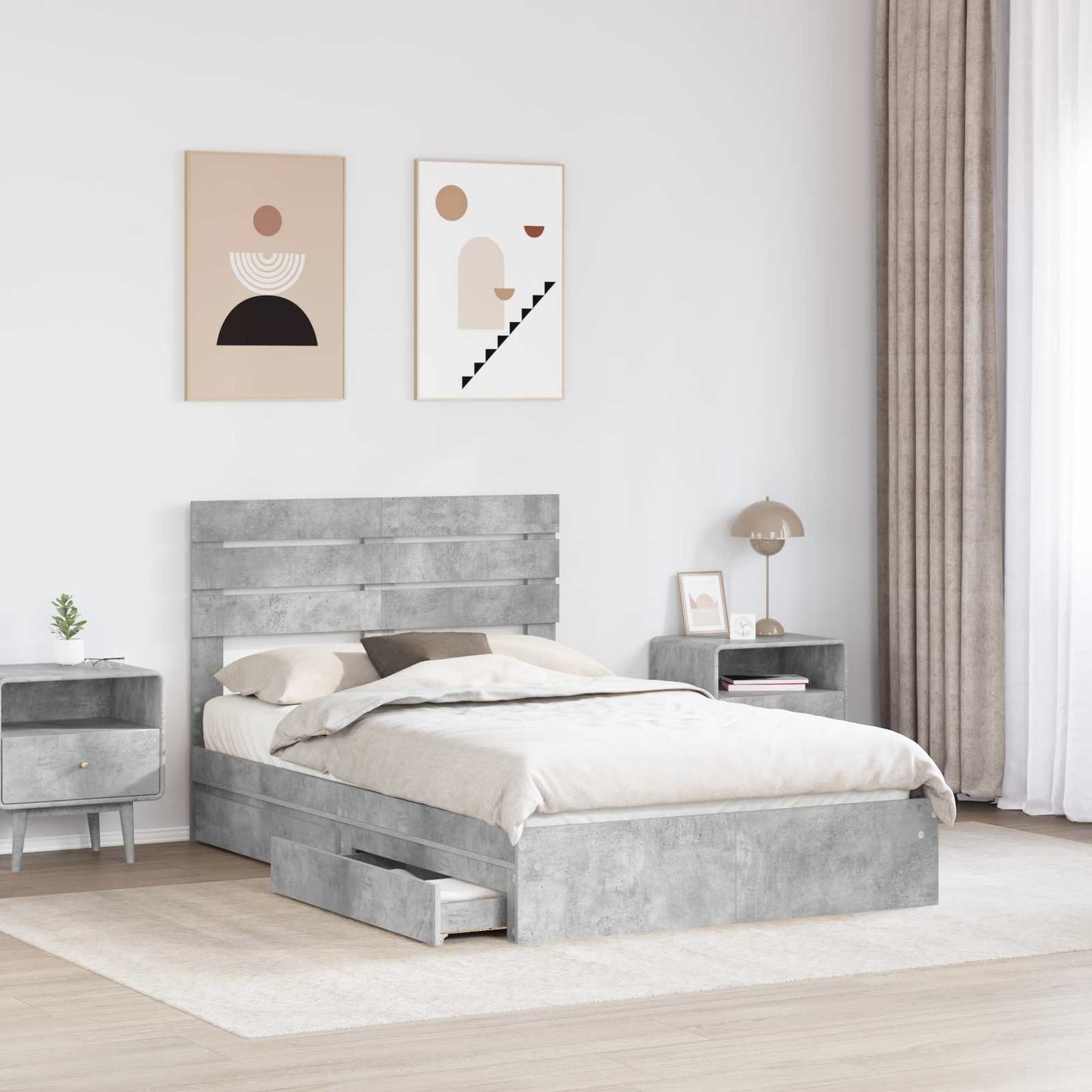 Seng med Oppbevaring Betonggrå 135 x 190 cm Konstruert tre