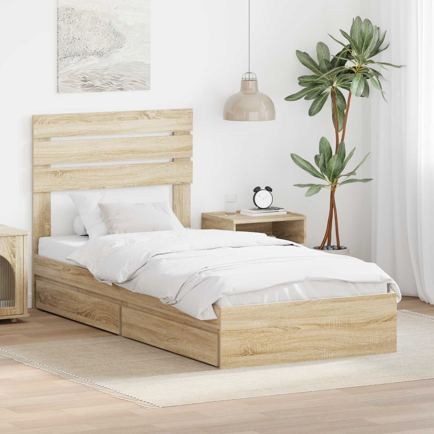 Seng med Oppbevaring Sonoma eik 90 x 200 cm Konstruert tre