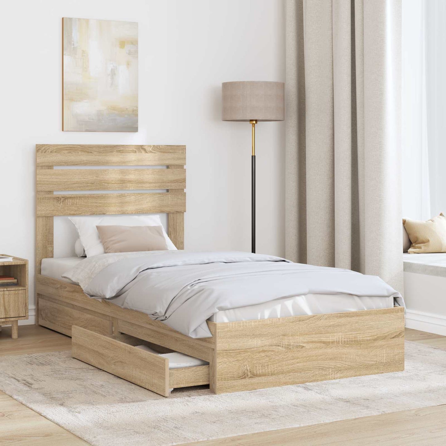 Seng med Oppbevaring Sonoma eik 75 x 190 cm Konstruert tre