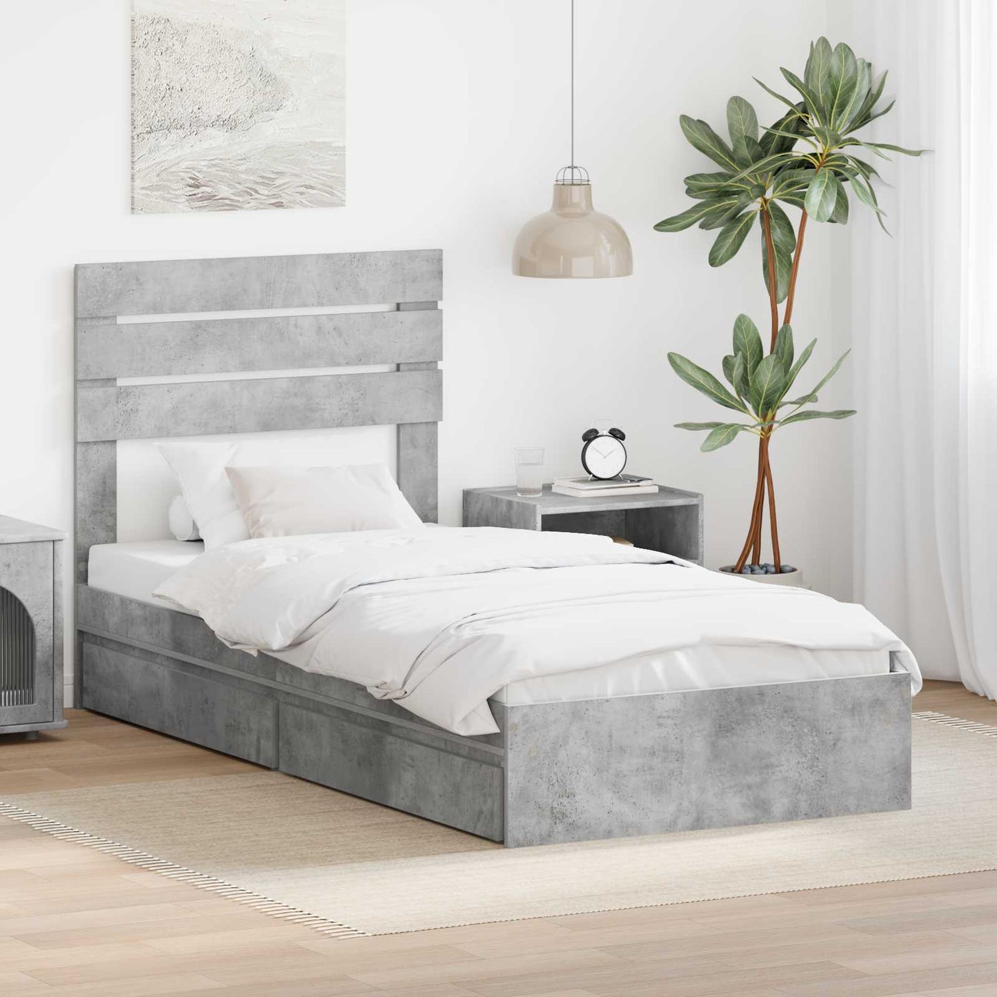 Seng med Oppbevaring Betonggrå 70 x 190 cm Konstruert tre