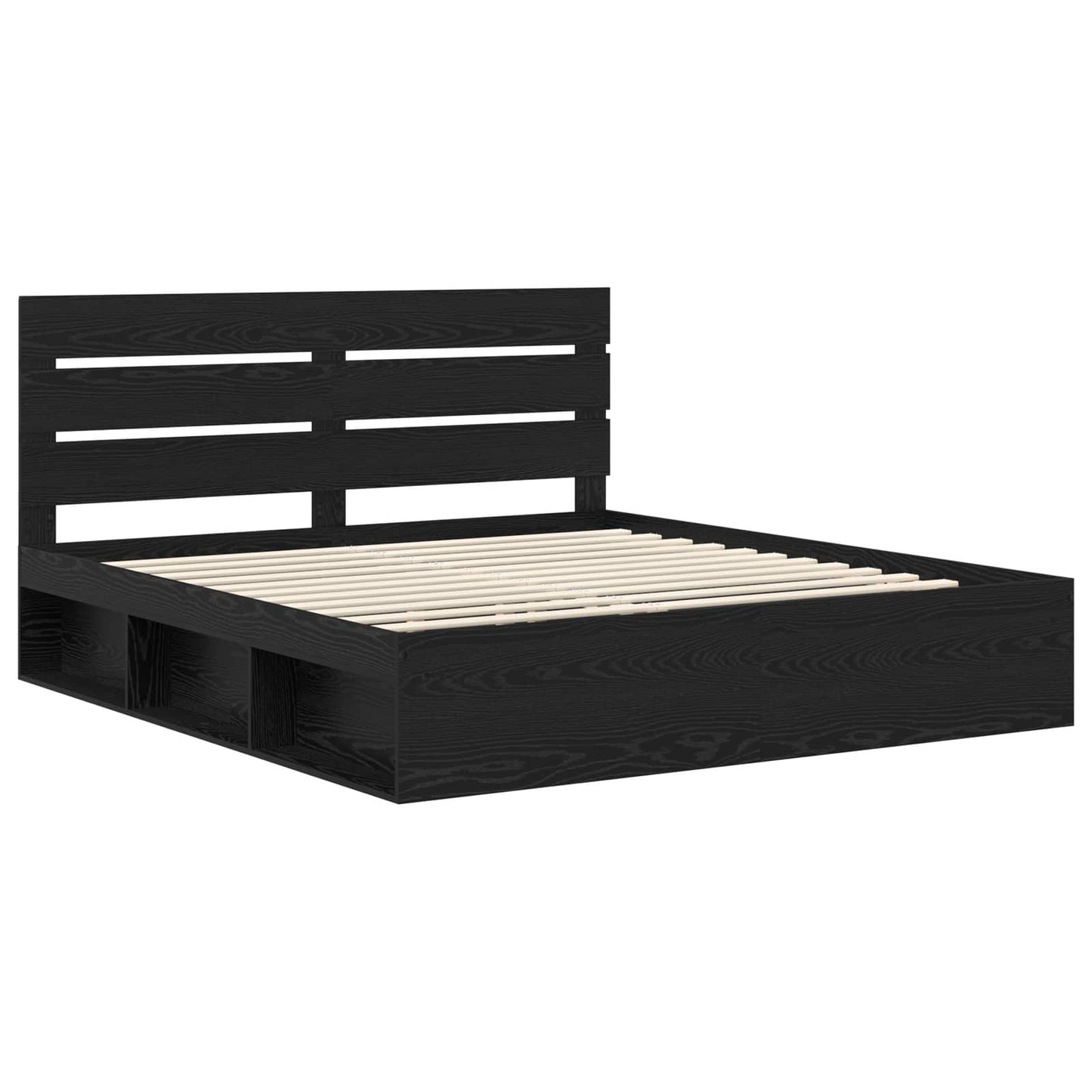 Sengestamme med hodegjerde Svart 200 x 200 cm Massiv furu