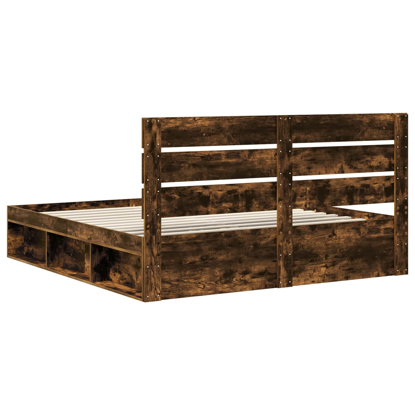 Sengestamme med hodegjerde Røkt eik 200 x 200 cm Massiv furu