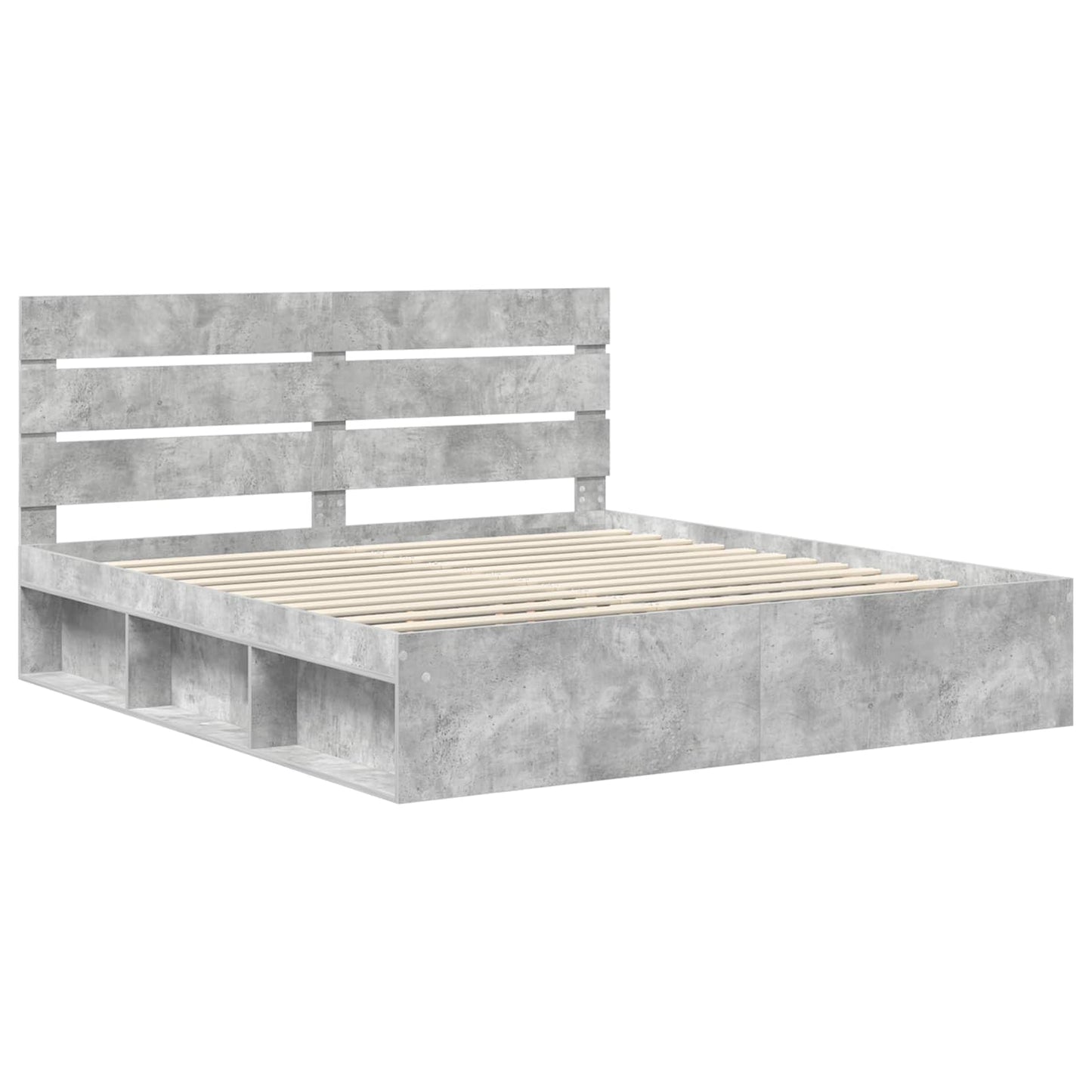 Sengestamme med hodegjerde Betong 180 x 200 cm Massiv furu